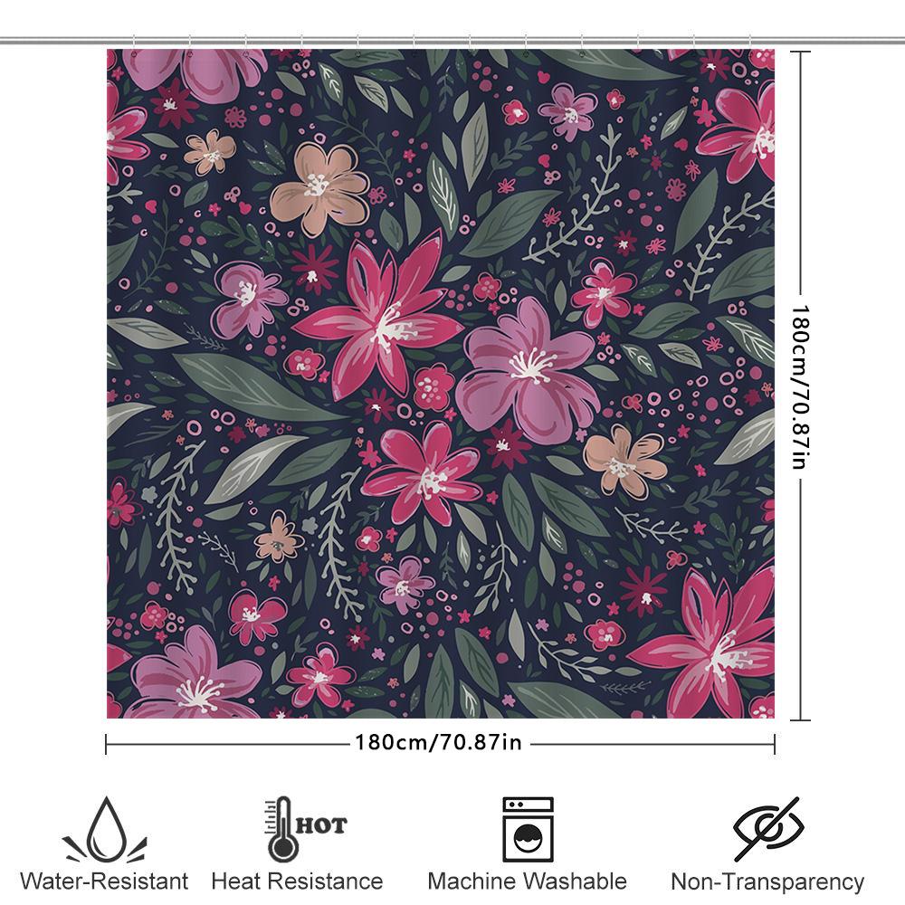 Pink Floral Shower Curtain Decorative Bathroom Waterproof Privacy Screen Window Treatment With Hooks For Home Decoration Dark Na