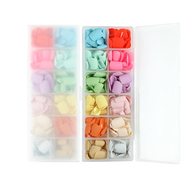 12 Colors /Set Quick Nails Solid Color Frosted Combination False Nials Sticker Wearable Waterproof Manicure Finished Nails