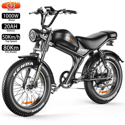 Electric Bicycle EMOKO C93 1000W Motor Electric Bike Adult Top Speed 50Km/h 48V 20AH Max Range 80Km Load 150KG Black