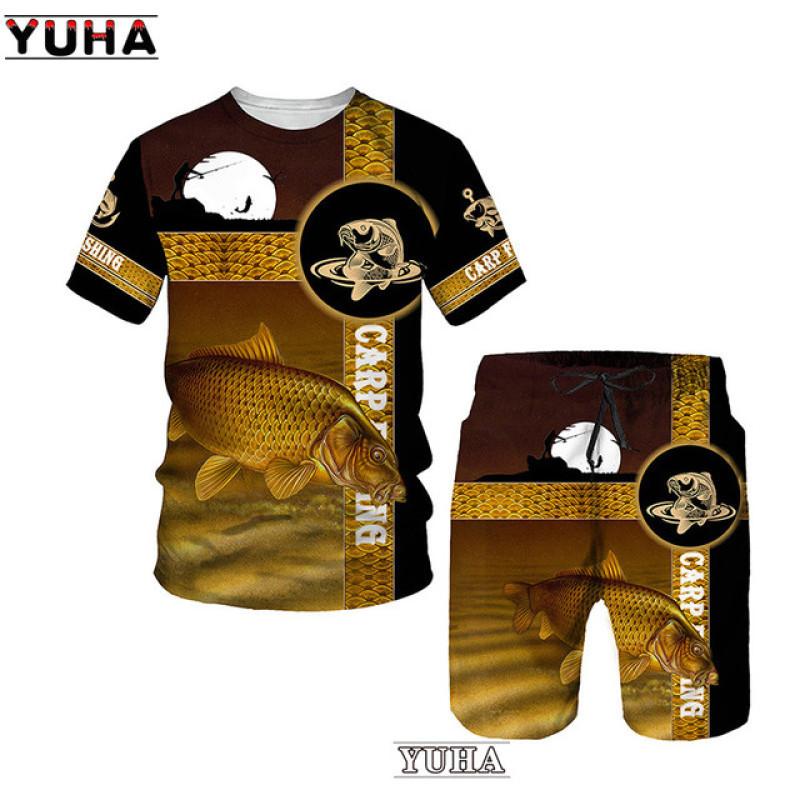 Karpfen Angeln 3D Gedruckt Sommer Lustige T-shirt Shorts Set männer Sportswear Trainingsanzüge O Hals Kurzarm Coole Männer der Kleidung