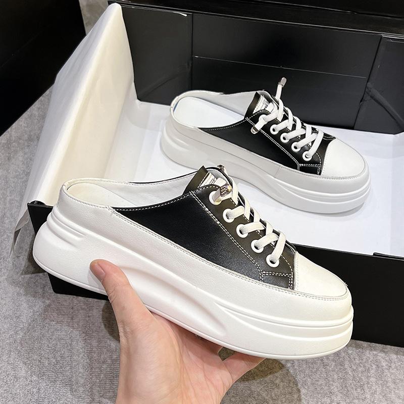 Leather Thick Bottom Flat Sandals Women's Summer New Style Spring Casual Slip-On Shoes Lazy Person Leisure Single Shoes