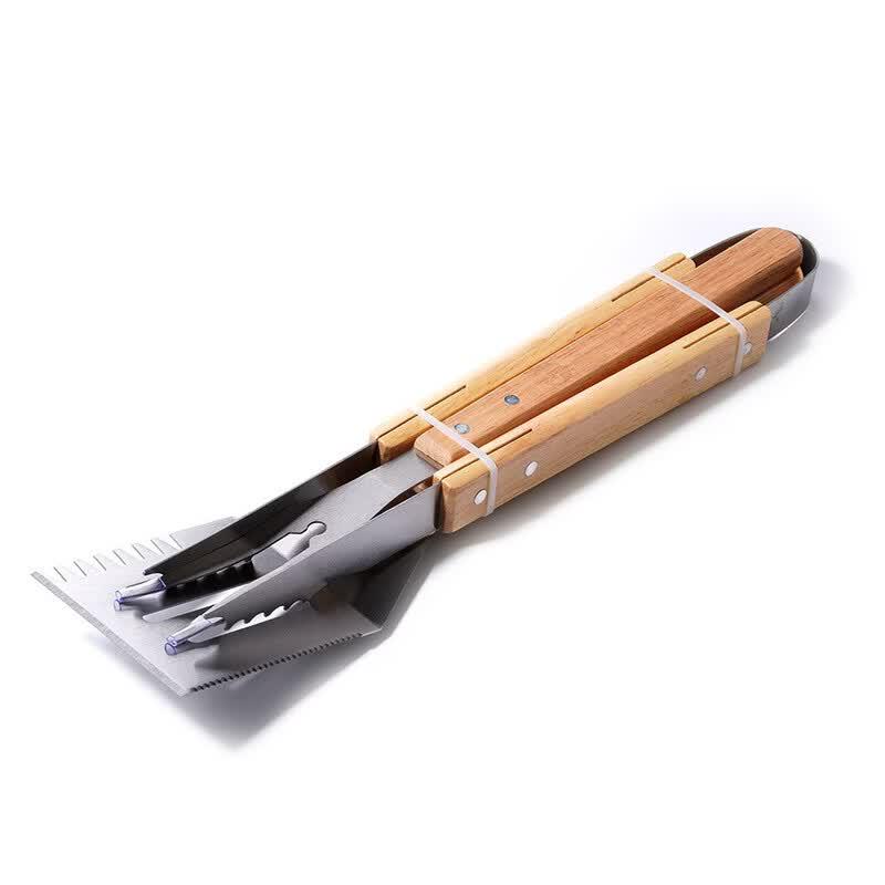 Oeny Wooden Handle Stainless Steel BBQ Tool Set