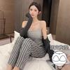 [D] Autumn new small strip Modal three-piece pajamas drape simple loungewear spot