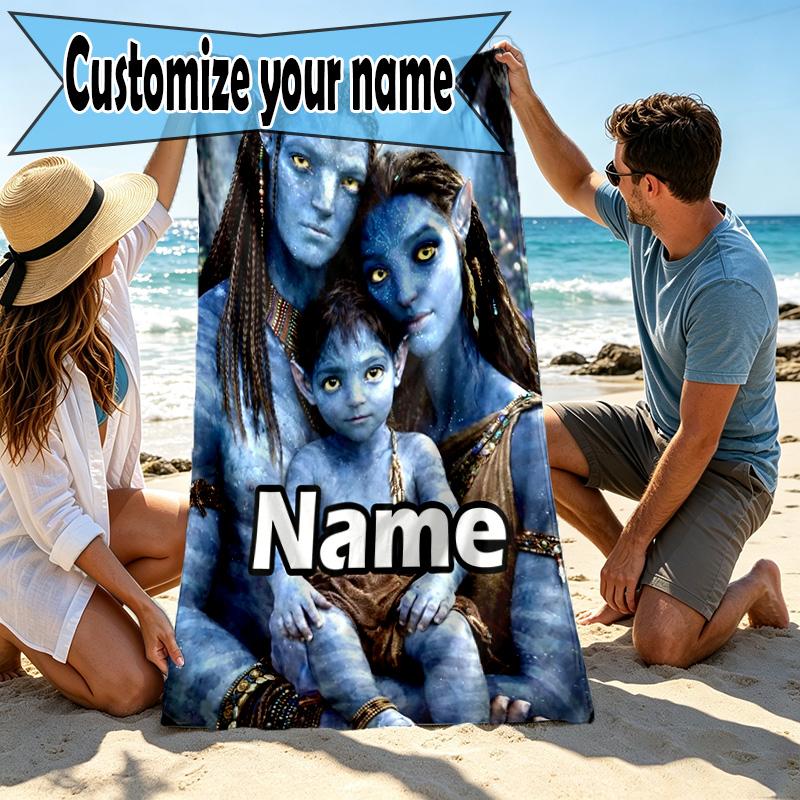 Custom Name Personalized Avatar Print Beach Towel, for Trip Camping Beach Party Home Decor, Birthday Gift for Family & Friends