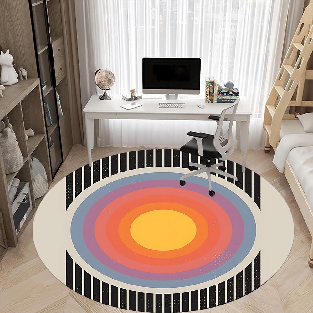 1pc Sunburst Gradient Office Round Area Rug, Indoor Mat Suitable For Office, Under Office Chairs Bedroom Living Room Home Decor, Room Deco