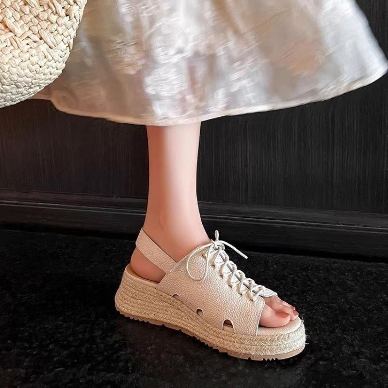 Fashion Summer New Roman Leather Platform Sandals Retro Open Toe Women's Shoes Elegant Simple Party Office Dress Flat Sandals Zapatos