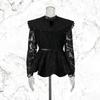 Court Style Lace Embroidery Solid Color Suit Large Lapel Waist Ruffled Top + A-shaped Long Dress