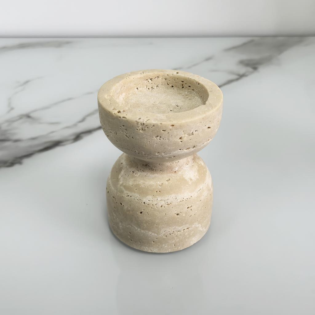 Beiger Travertin Naturstein Handgefertigt Langlebiger Kerzenhalter für Zuhause Hochzeit Osterparty Weihnachtsdekoration Marmor Kerzenglas