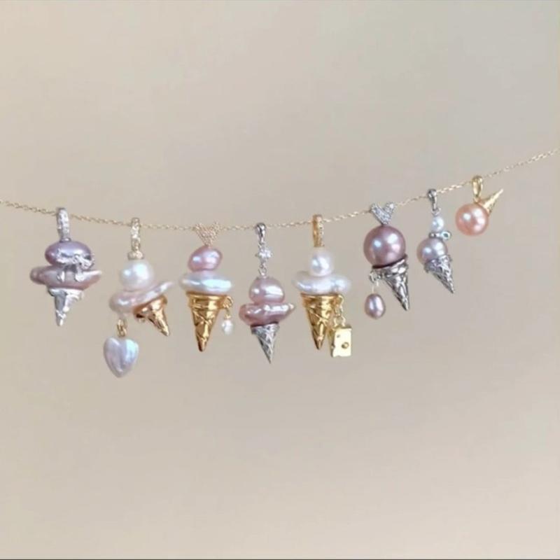 Premium Copper Alloy Ice Cream Pearls Necklace Resin Accent Sturdy for Daily Wear Fashion Accessory Sweet Charm