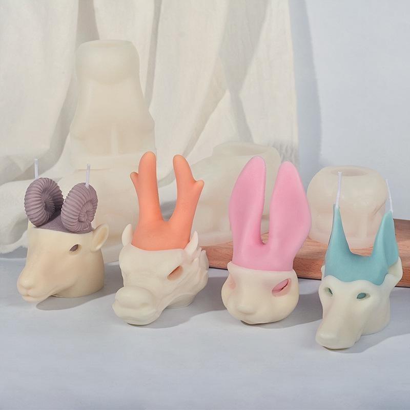 2PCS/SET Zodiac Incense Candle Silicone Mold DIY Rabbit Animal Combination Set Plaster Decoration Mold