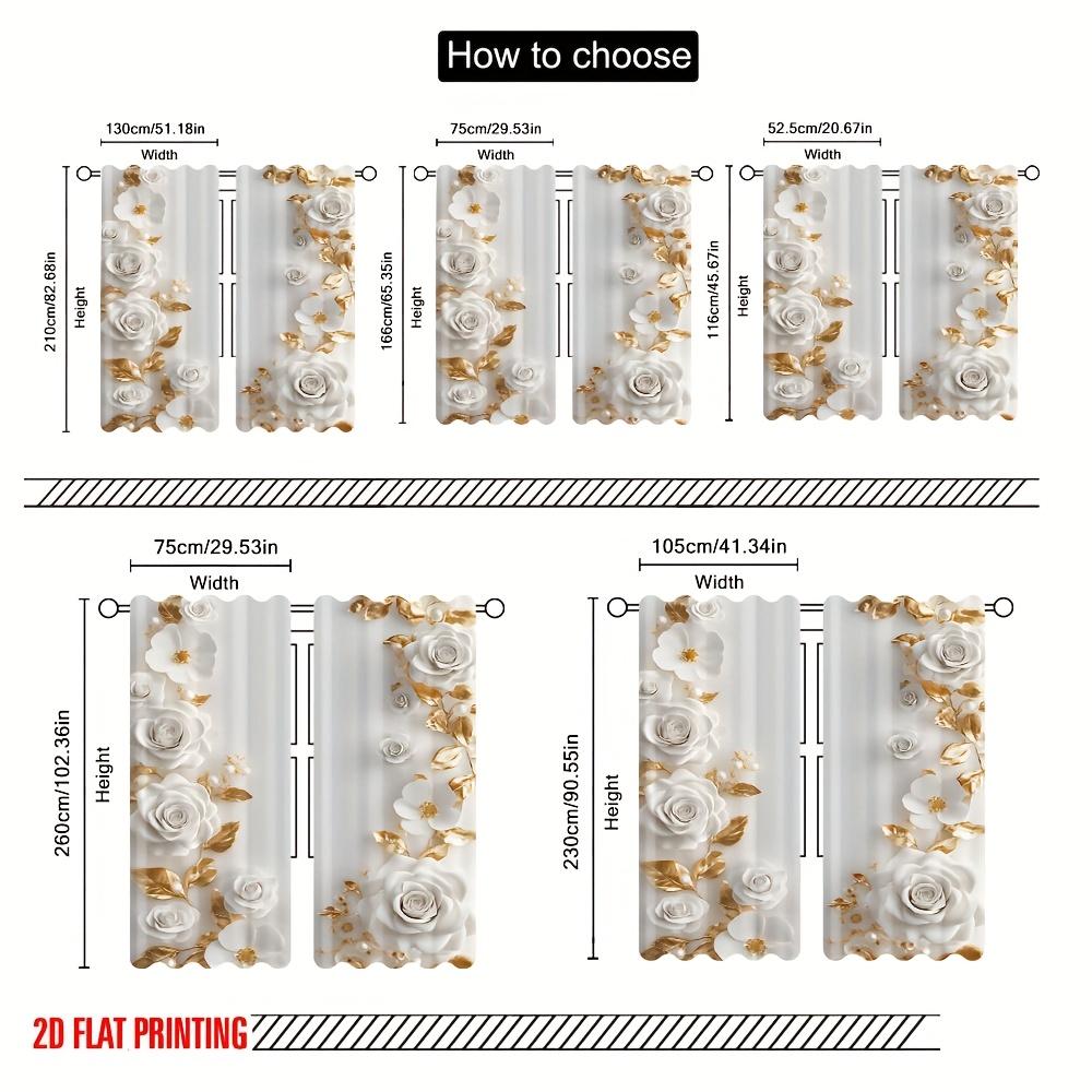 Set Of 2 Gold White Floral Curtains Design Living Room Office Bedroom Kitchen Elegant Made Polyester Area Window Treatment