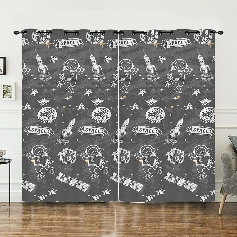 

Curtain Space Simple Illustration Curtain Digital Printing Blackout Curtain Punching Bedroom Living Room 2pcs*97cm*114cm*2
