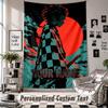 Wall Hanging Tapestry With Custom Name & Text, Demon Slayer Decorative Tapestry For Bedroom
