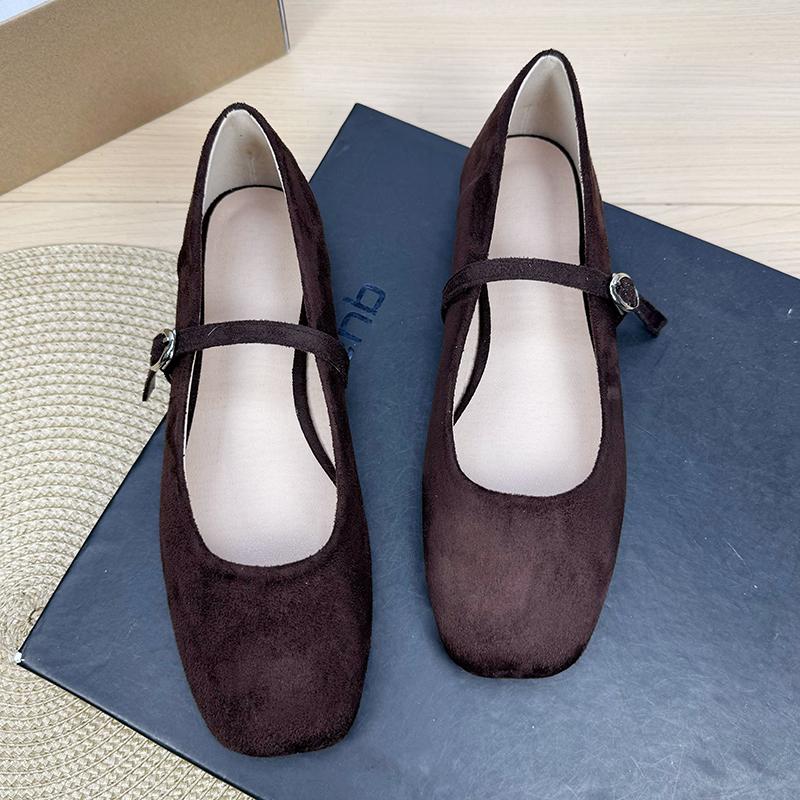 Fashion Flat Shoes for Women 2025 Square Toe Shallow Mouth Suede New Mary Jane Shoes Large Size Women's Shoes 42 43 44 Zapatos