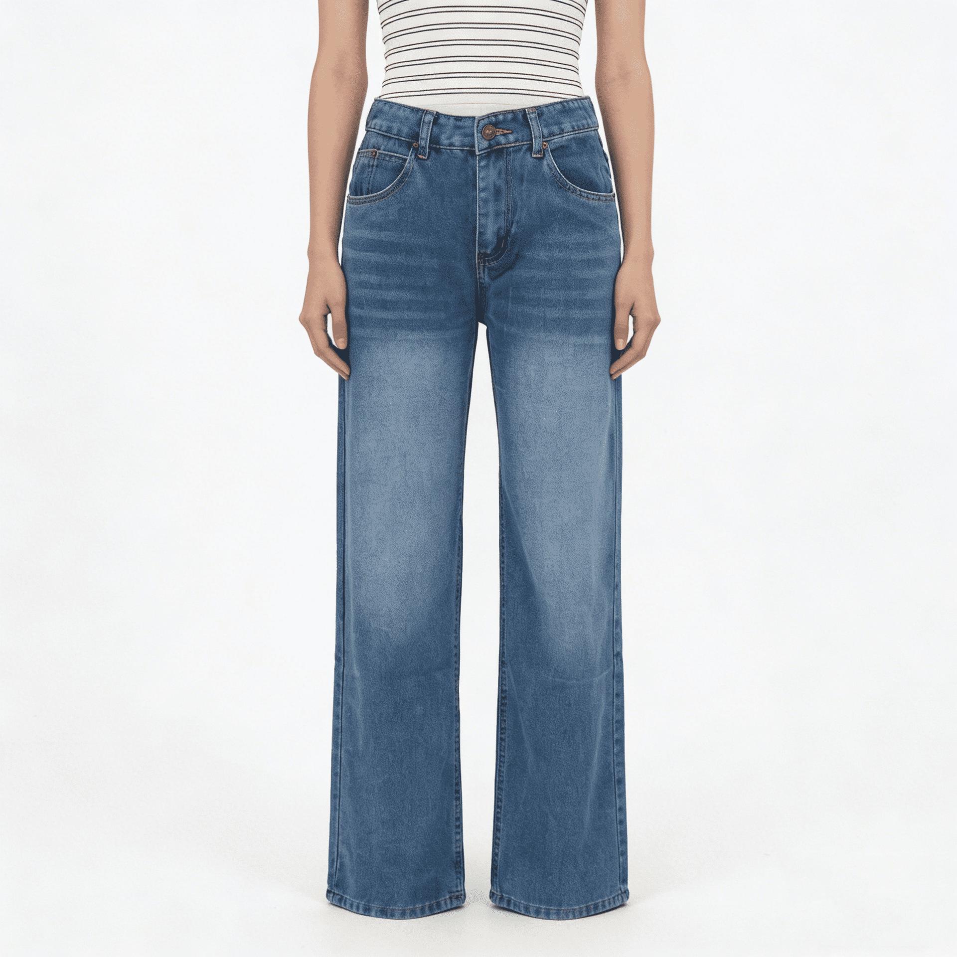 

Retro High-Waist Slimming Straight Leg Floor-Length Women s Jeans XL синий