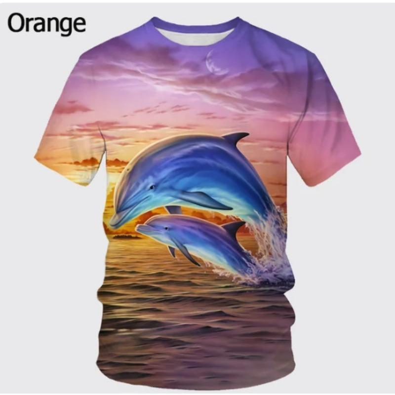 Men's 3D Printed T-Shirt Dolphin Pattern Print Short Sleeve O-Neck Pullover Casual Top