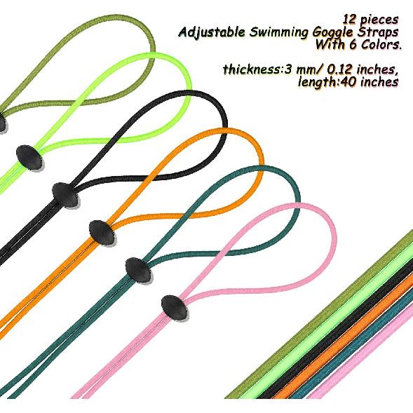 Frienda 12 Set Bungee Cord Strap Kit, Includes Adjustable Replacement Swimming Goggle Strap With Cord Lock Clamp For Swim Goggles