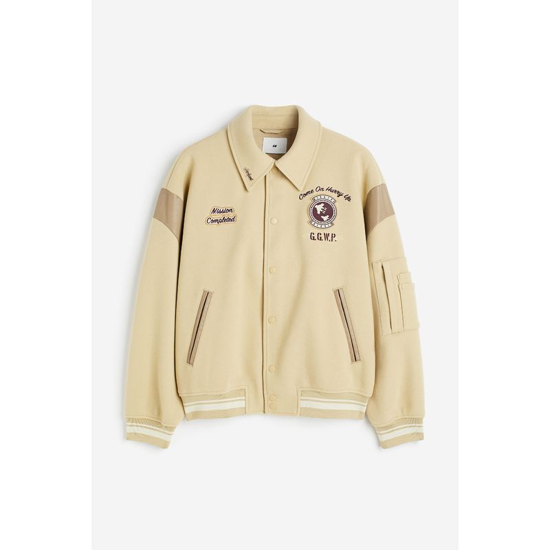 

HM Men s Clothing Jacket Autumn Plaid Fashion Casual Loose Preppy Style School Team Long Sleeves Outwear 1184476 Beige 165/84A