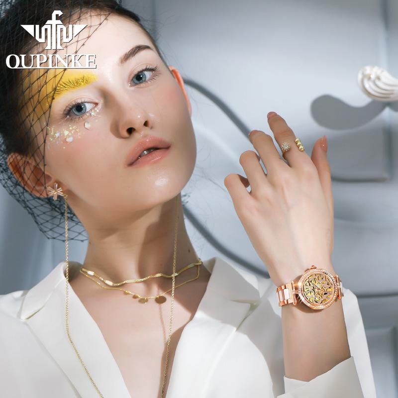OUPINKE Dámské hodinky Vodotěsné automatické mechanické hodinky Dámské hodinky Dámské hodinky