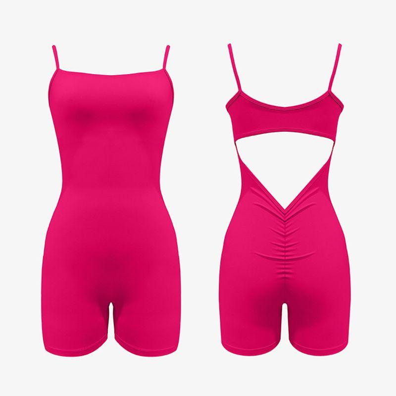 

Sling Jumpsuit Thin Shoulder Vest Shorts Jumpsuit Back Hollow V Waist Pleat Yoga One-piece Rose pink M