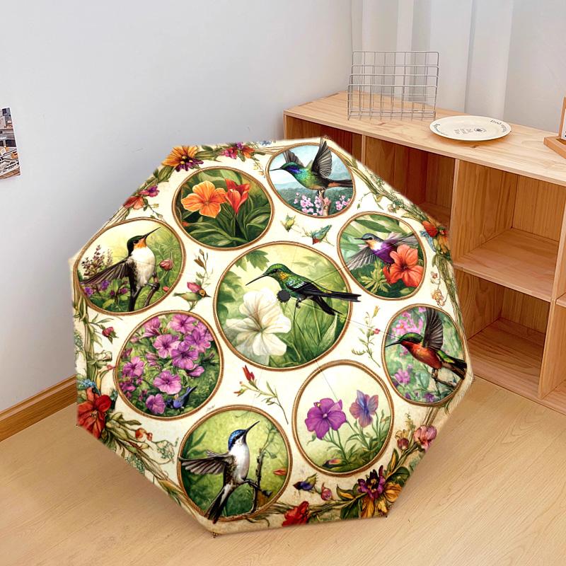 1 PC Automatic Folding Umbrella - Hummingbirds Pattern, Portable & Foldable Design with 8 Ribs, Christmas Birthday Gifts