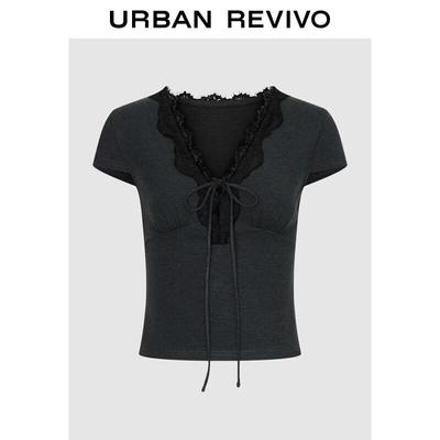 UR Women's Patchwork Lace Tie T-Shirt