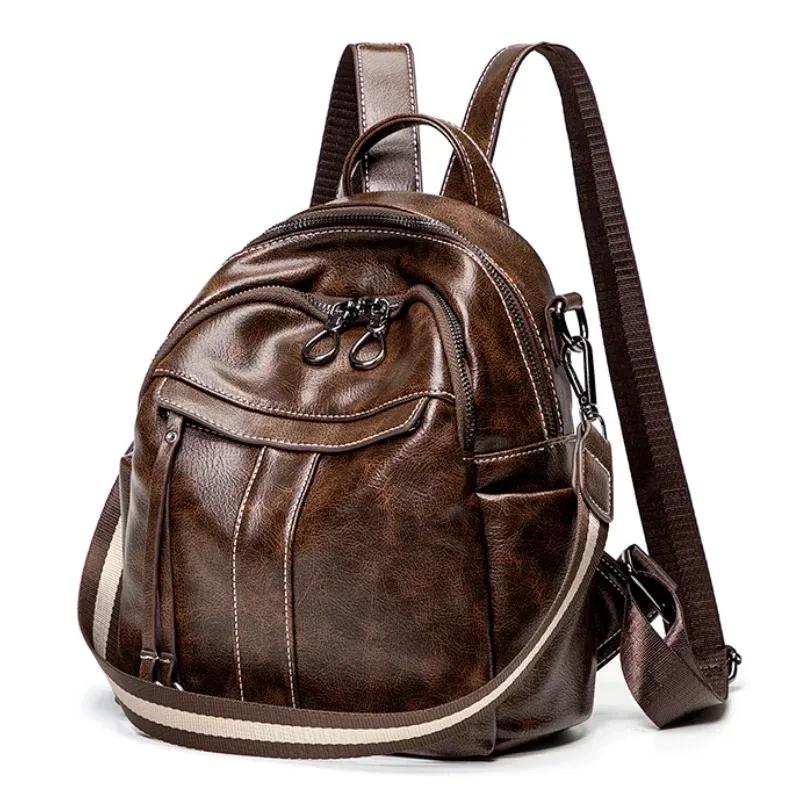 Genuine Leather Backpack for Women Casual Daypack Soft Fashion Shoulders Bag Waterproof Retro Mini Rucksack Girls Ladies