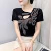 Summer Women's Short Sleeved T-Shirt Fashion Sexy Hollow Out Luxury Hot Diamonds Flower Tees Casual Brand Tops