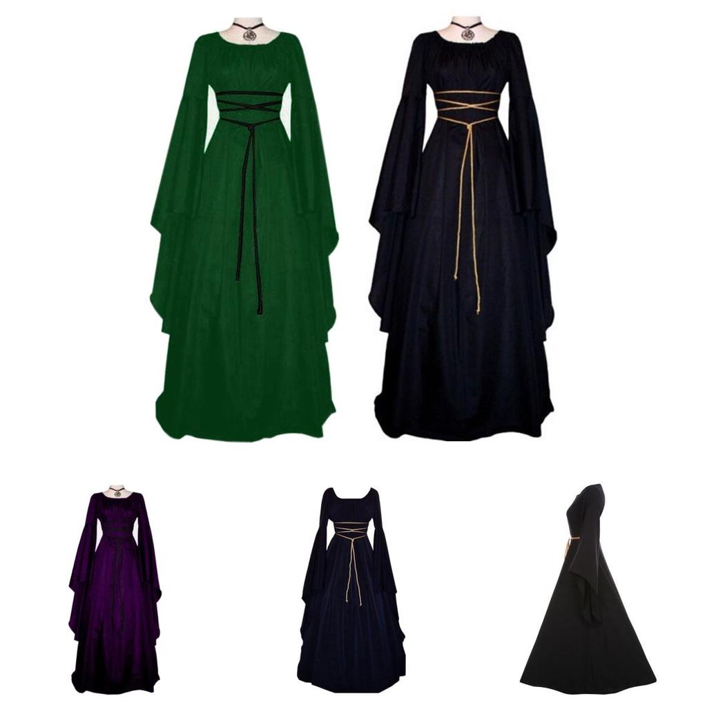 Bezauberndes Gothic-Kostümkleid für Damen mit Rundhalsausschnitt und ausgestellten Ärmeln