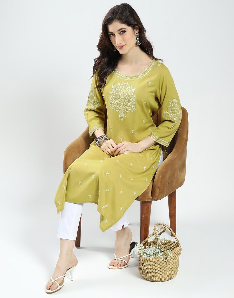 MONTE CARLO Women's Self Design 3/4 Sleeve Regular Fit Kurti