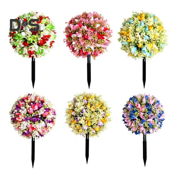 Artificial Flower Ball with Spike Realistic Faux Roses Weatherproof Artificial Rose Blooms Ball Garden Decor for Indoor Outdoor Use