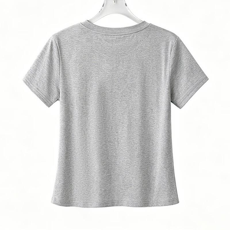 Damen-T-Shirt mit Rundhalsausschnitt, kurzen Ärmeln und Stickerei