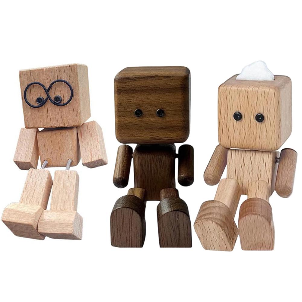 Handmade Shaking Wooden Man Figurine Car Decoration Small Ornaments Leg-swinging Robot Figurine Cute Wood Man Car Good Creative