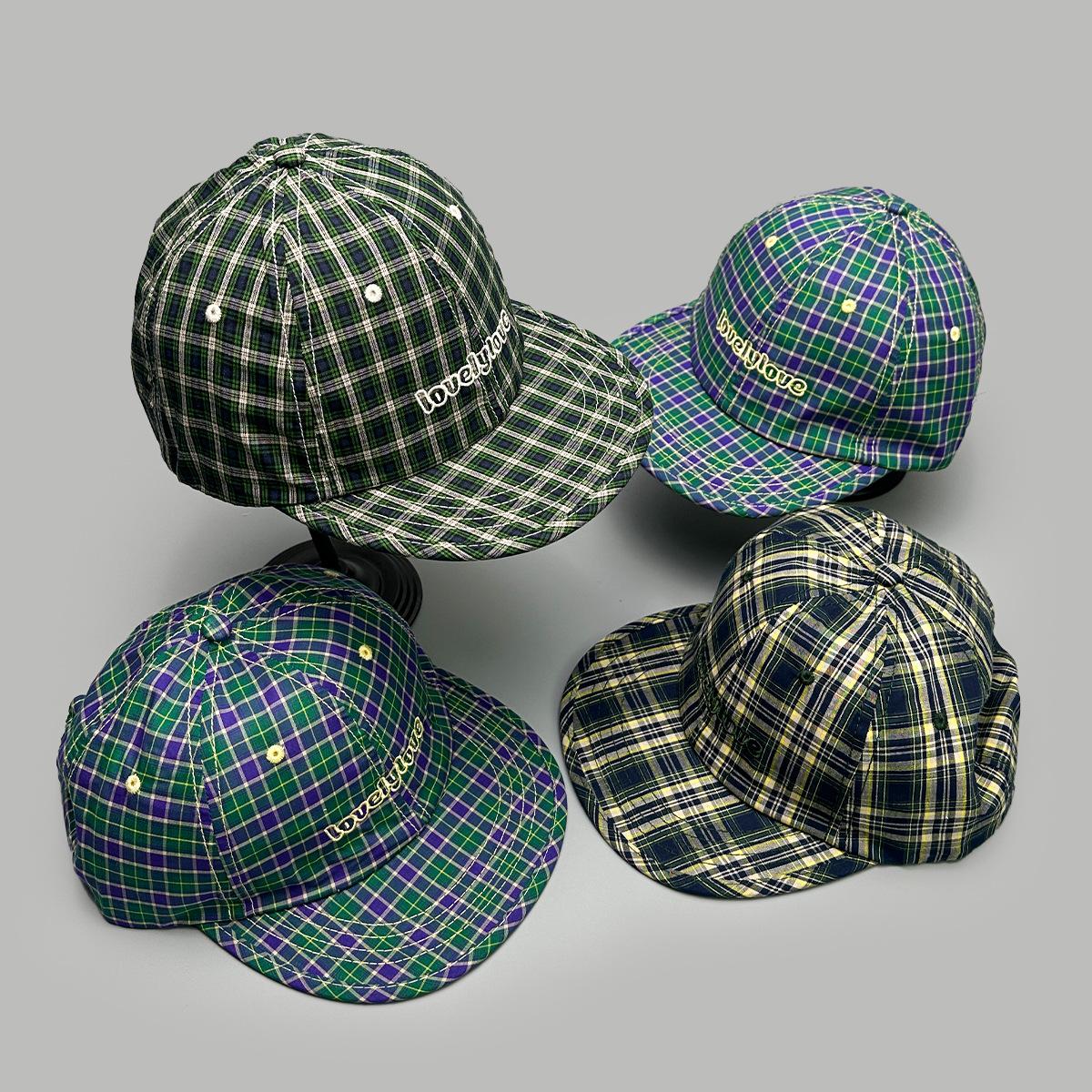 Supermarket Go Women's Black/Green Spring And Summer Quick-Drying Plaid Letter Embroidery Baseball Cap Men's And Sunshade Flat-Brimmed Retro Peaked Cap 54-60Cm