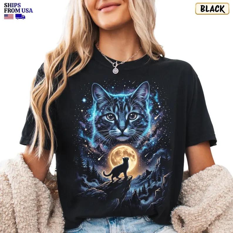 Don't Let The World Dim Your Light T-Shirt, Moon Cat Celestial Retro Spiritual