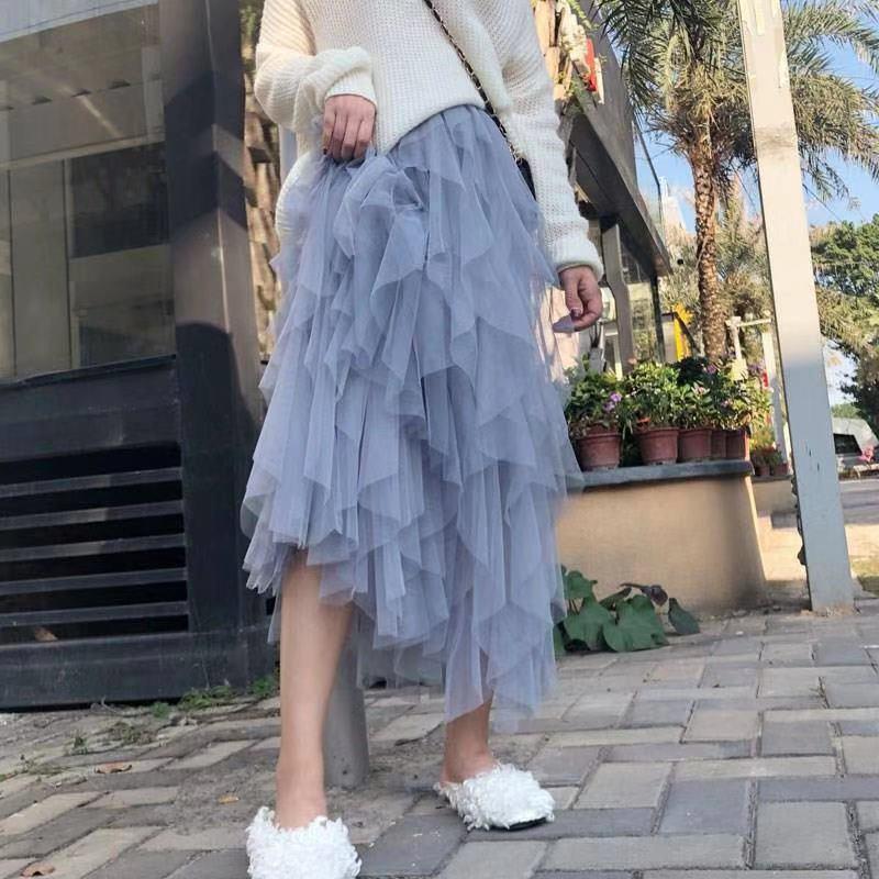 Tulle Skirt Women Long Mesh Skirt Spring Summer Black Pink Net Yarn High Waist Pleated Skirt Female