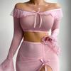 Fun, Wind Lotus Leaf Edge Lace-up Mesh Long-sleeved Women's Sexy Slim Short Top Suit Home