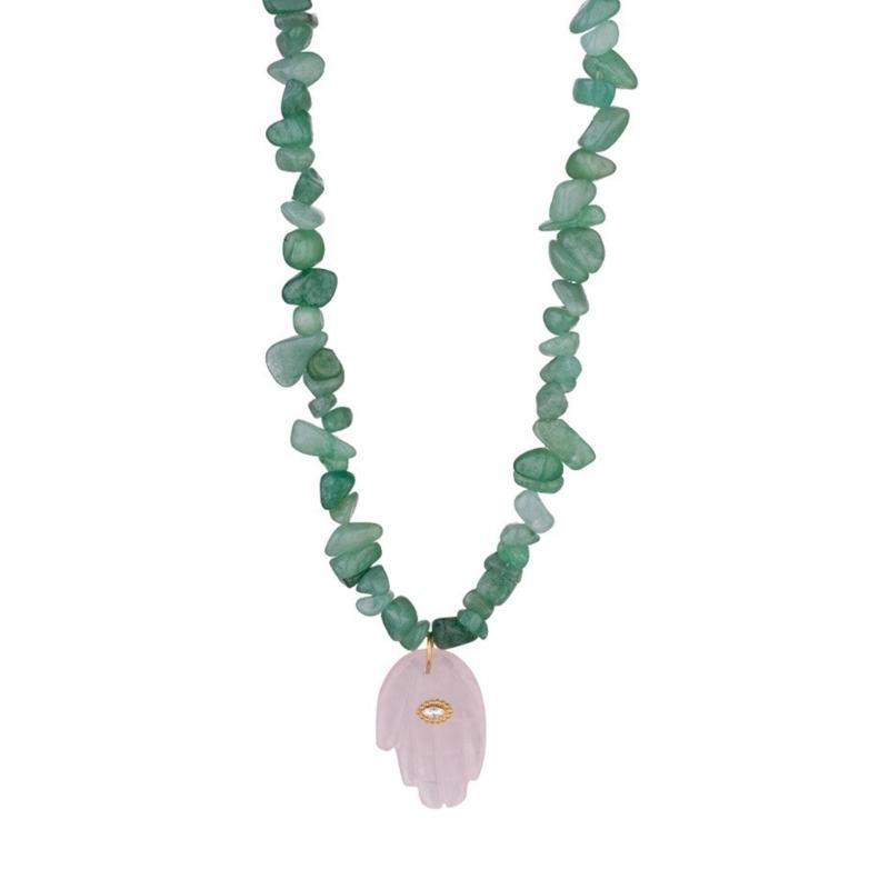 

Stylish Fatima Hand Necklace Symbolizing Protective and Good Luck in Elegant Tone with Sturdy Nature Stones Materials рожевий