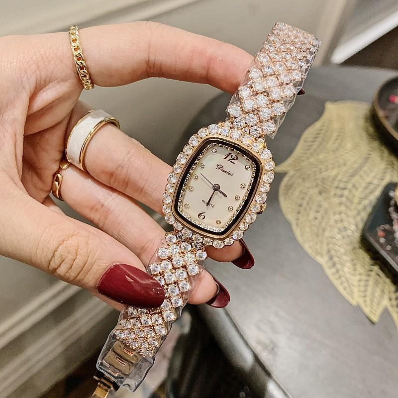Square Zircon Silver Bracelet Fashionable Personalized Rhinestone Shell Watch Full Diamond Strap Women'S Watch