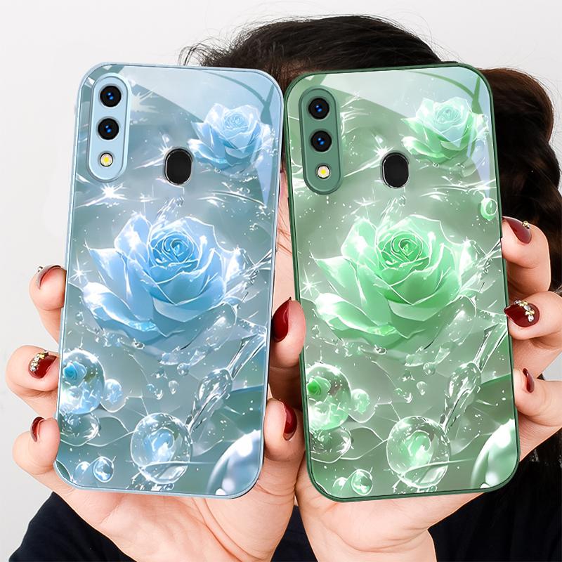 Ice Crystal-colored Roses For Samsung A20 30 22 23 24 25 26 31 32 33 34 35 42 50 51 52 53 54 55 56 70 71 72 73 Glass Phone Case