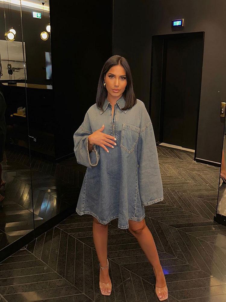 Women's Loose Denim Lapel Dress: Simple, Versatile Fashion