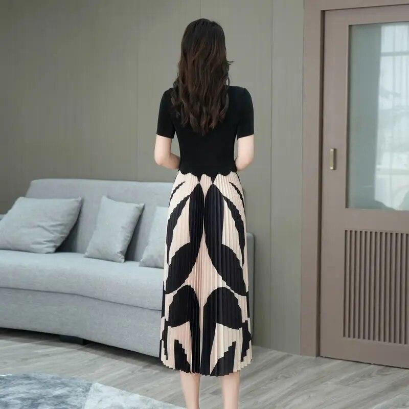 Rochie feminină de vară nou la modă elegant stil occidental fustă plisată temperament decolteu în V talie subțire plisată