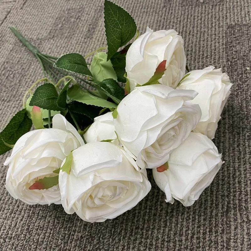 7 Heads Rose Artificial Wedding Home Decoration Brushed Cloth Simulation Rose Bouquet Home Hotel Decoration Fake Flowers