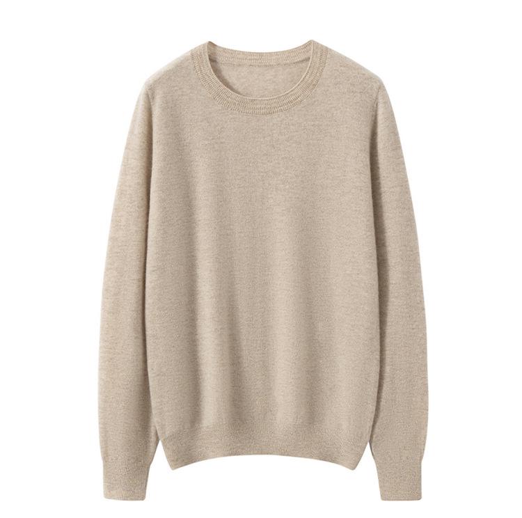 Women's 100% Pure Cashmere Round Neck Sweater - Loose Fit, Solid Color, Long Sleeve, Autumn/Winter Base Layer (170G)