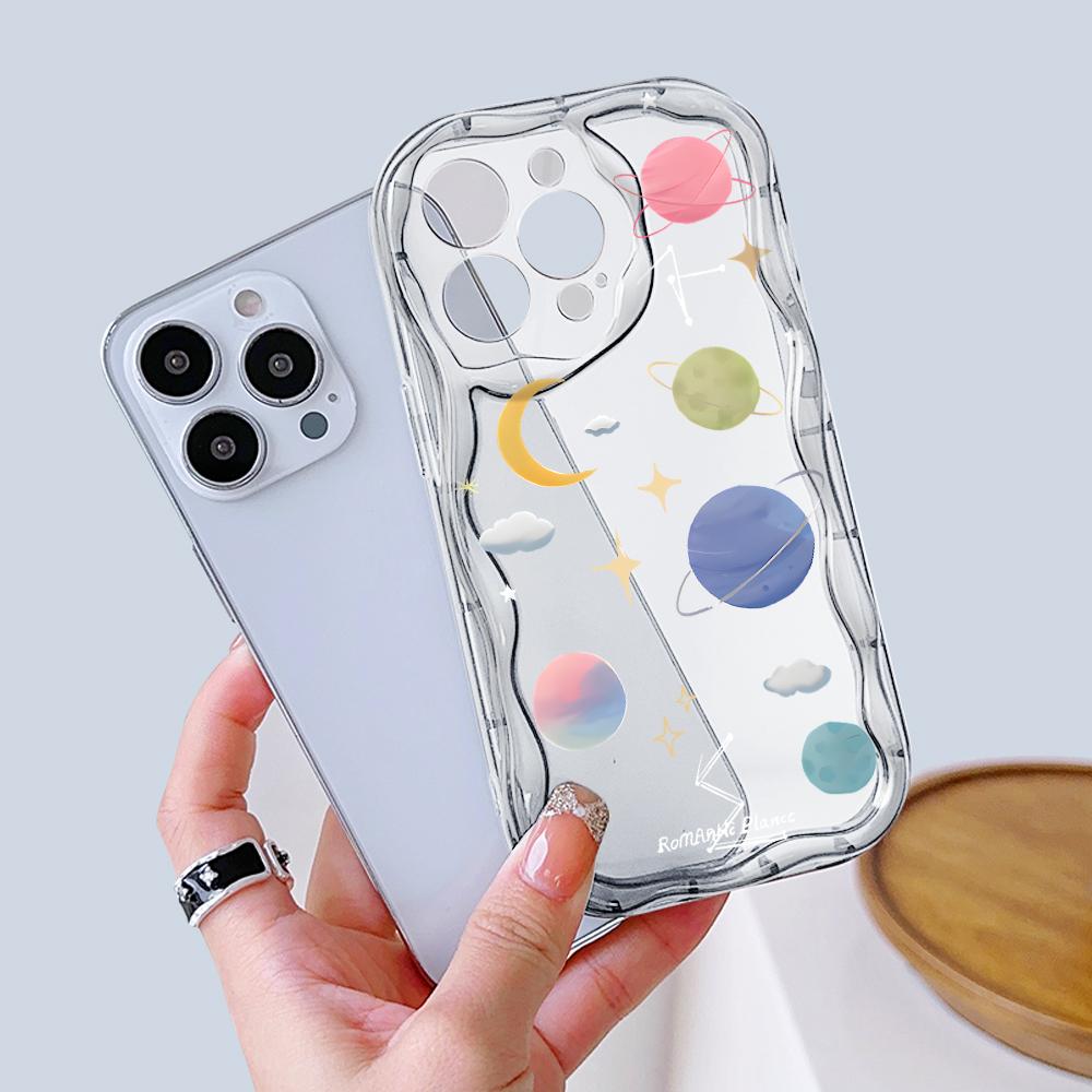 Cartoon Pattern Cream Texture Casing Wavy Edge Soft Silicone Cover Phone Case for IPhone Samsung Huawei Honor Xiaomi Redmi Infinix Tecno