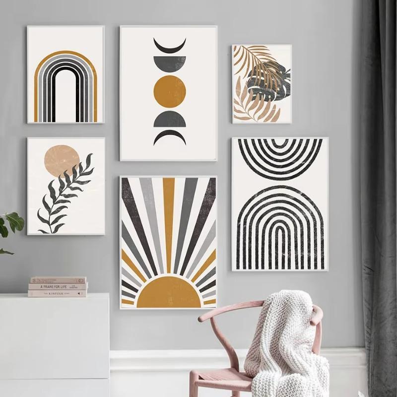 Sun Leaves Rainbow Abstract Geometry Boho Nordic Wall Art Painting Gallery Posters And Prints Wall Picture For Living Room Decor