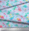 Soimoi Black Japan Crepe Satin Fabric Aster Flower & Dinosaur Kids Print Fabric by Metre 42 Inch