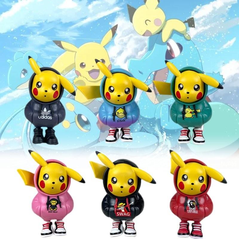 6pcs Hoodie Pikachu Pvc Toy Model Desktop Decoration Christmas Gifts