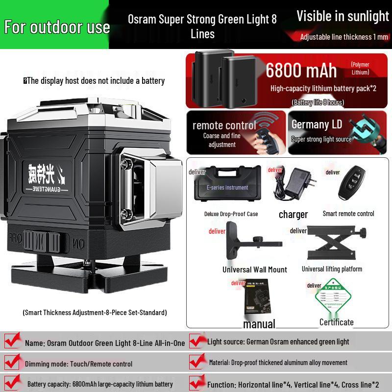 Precision 16-Line Green Laser Level with Auto Leveling for Walls & Floors