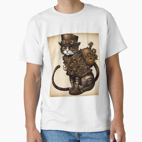 Cute Steampunk Cat In A Mechanical Suit Classic Made In Usaaus Tshirt S2xl S